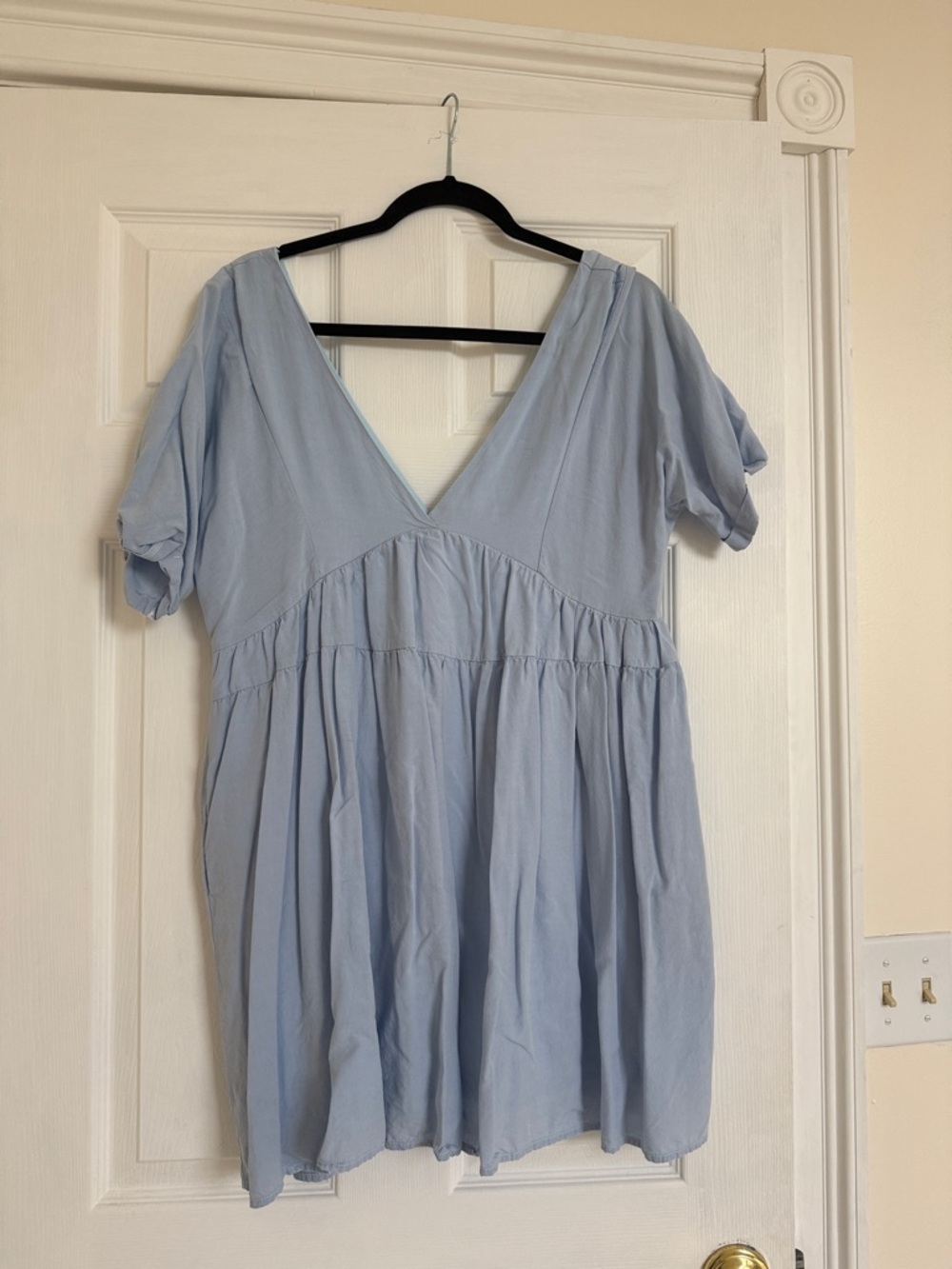 Light Blue V-Neck Women's Babydoll Top
